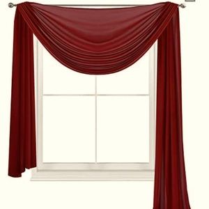 3 Piece Set Maroon Sheer Panels with Top Valance